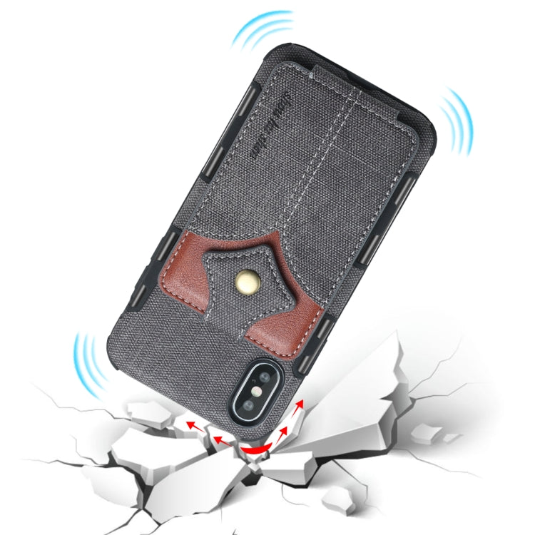 For iPhone XS / X Cloth Texture + PU + TPU Shockproof Protective Case with Card Slots