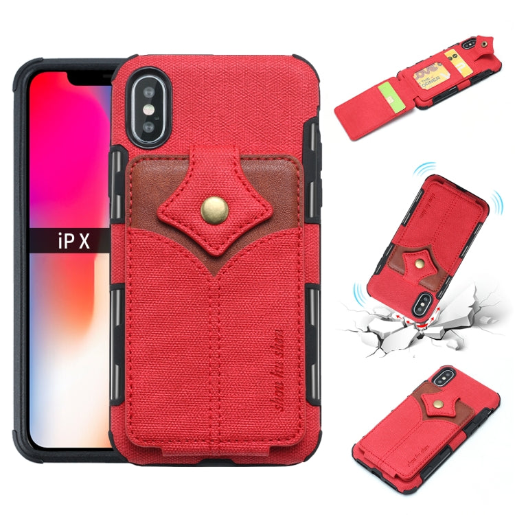 For iPhone XS / X Cloth Texture + PU + TPU Shockproof Protective Case with Card Slots