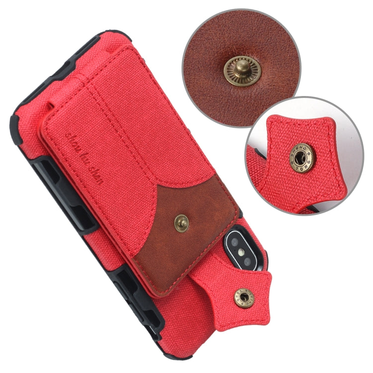 For iPhone XS / X Cloth Texture + PU + TPU Shockproof Protective Case with Card Slots