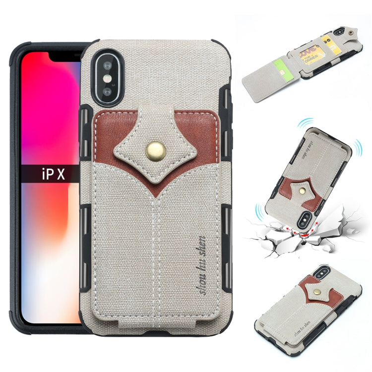 For iPhone XS / X Cloth Texture + PU + TPU Shockproof Protective Case with Card Slots
