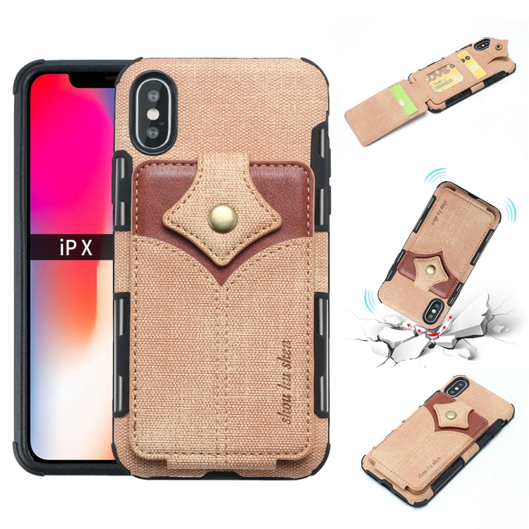 For iPhone XS / X Cloth Texture + PU + TPU Shockproof Protective Case with Card Slots