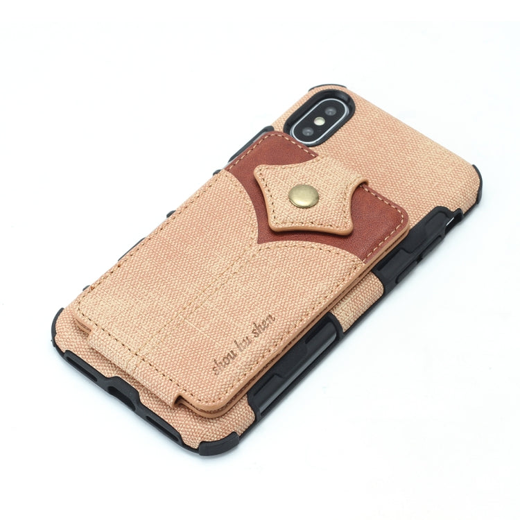 For iPhone XS / X Cloth Texture + PU + TPU Shockproof Protective Case with Card Slots
