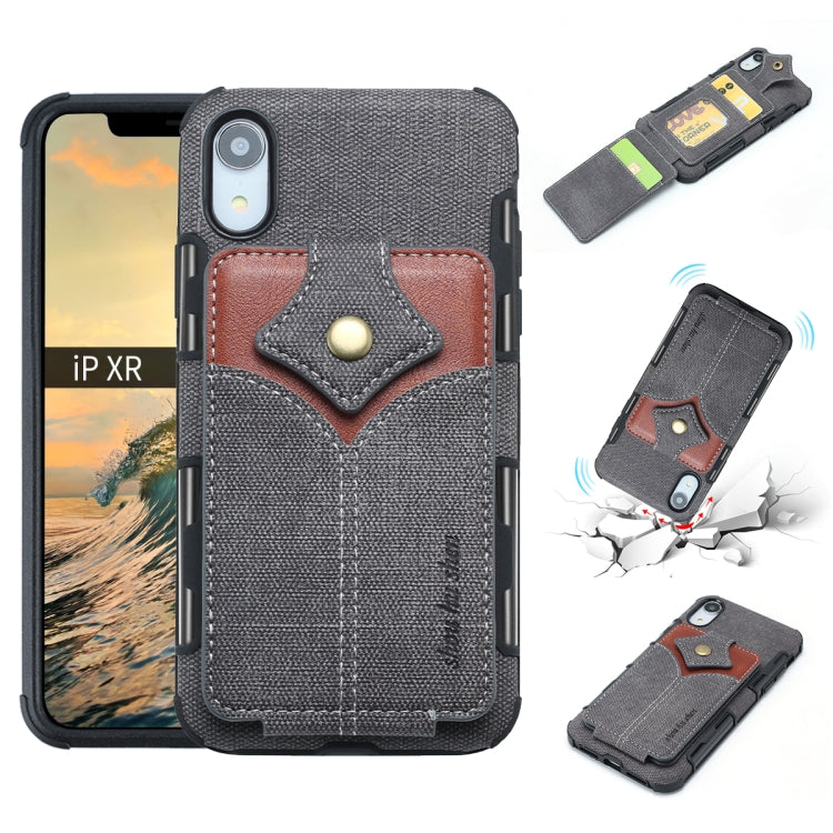 For iPhone XR Cloth Texture + PU + TPU Shockproof Protective Case with Card Slots