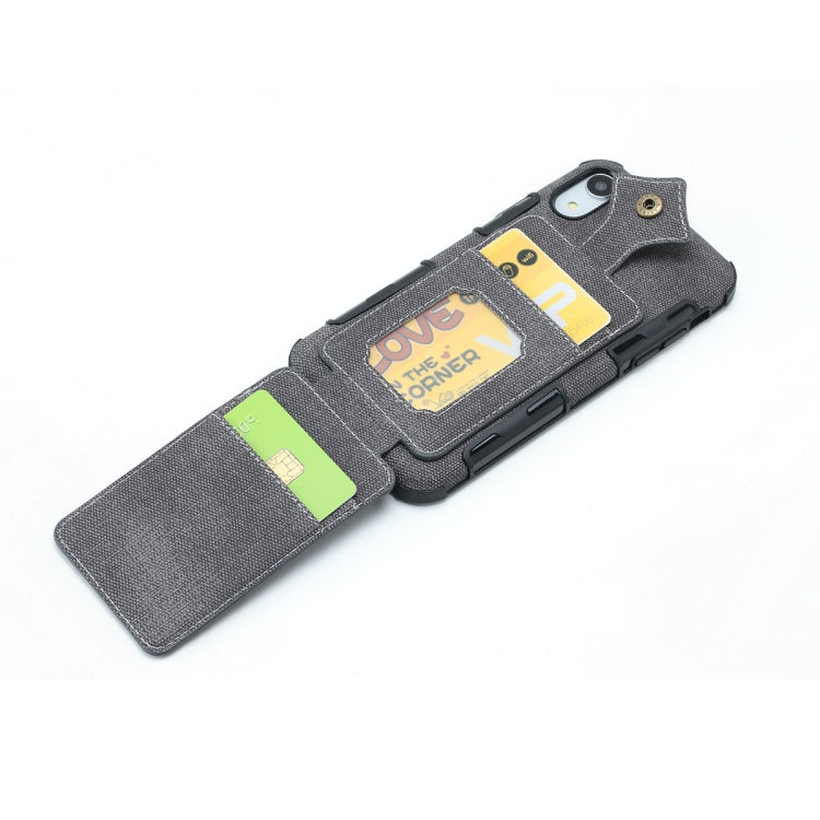 For iPhone XR Cloth Texture + PU + TPU Shockproof Protective Case with Card Slots
