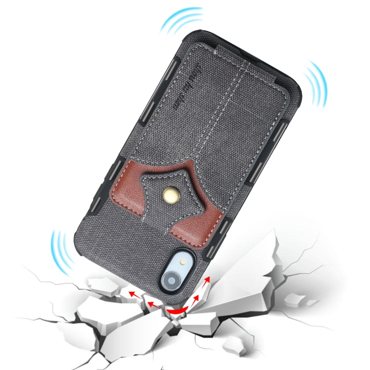For iPhone XR Cloth Texture + PU + TPU Shockproof Protective Case with Card Slots