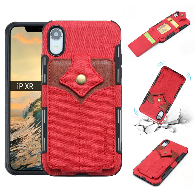 For iPhone XR Cloth Texture + PU + TPU Shockproof Protective Case with Card Slots