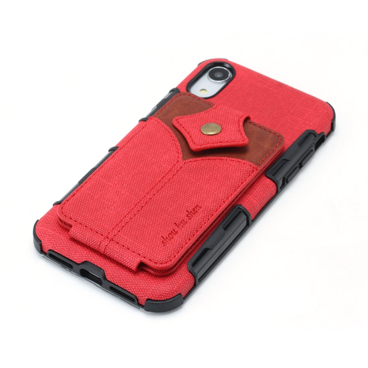 For iPhone XR Cloth Texture + PU + TPU Shockproof Protective Case with Card Slots