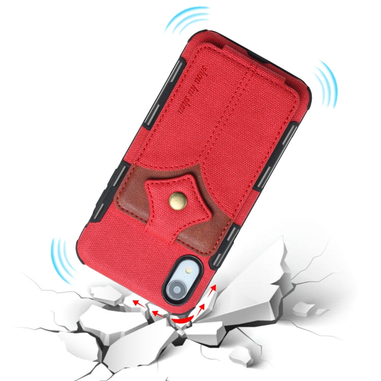 For iPhone XR Cloth Texture + PU + TPU Shockproof Protective Case with Card Slots