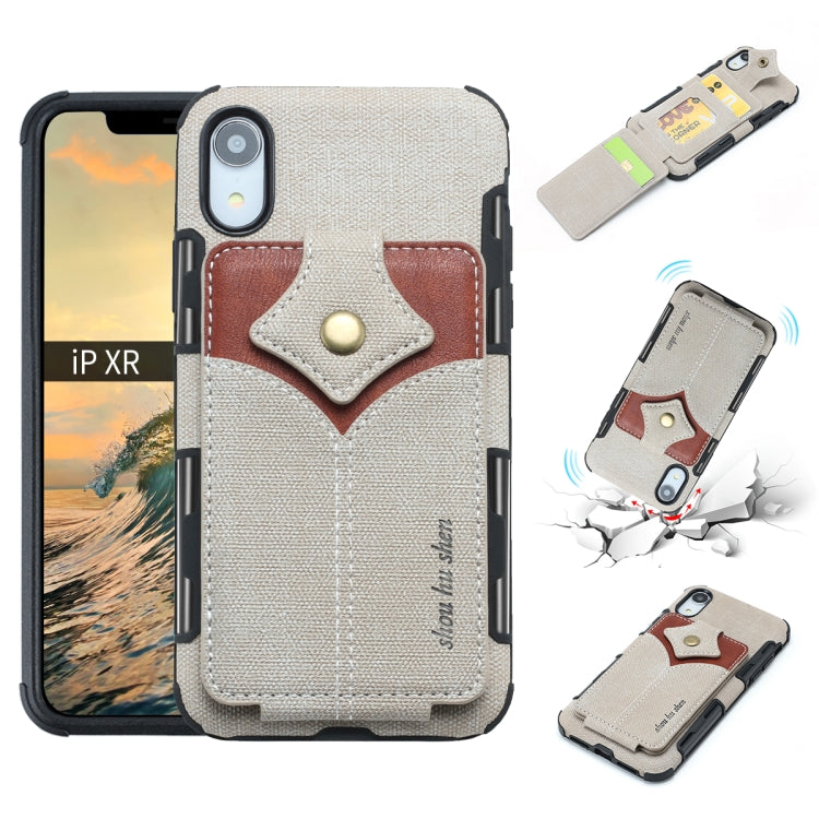 For iPhone XR Cloth Texture + PU + TPU Shockproof Protective Case with Card Slots