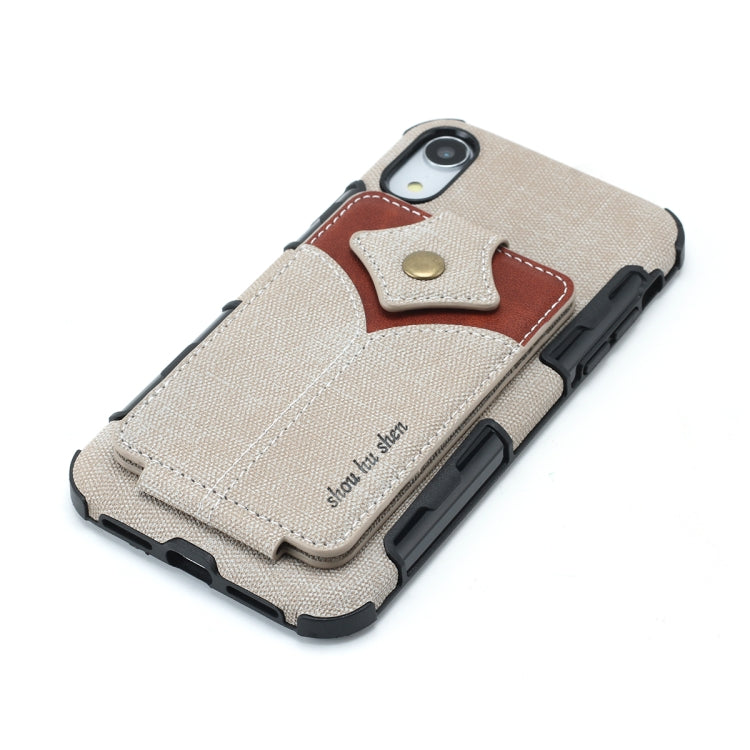 For iPhone XR Cloth Texture + PU + TPU Shockproof Protective Case with Card Slots