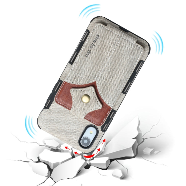For iPhone XR Cloth Texture + PU + TPU Shockproof Protective Case with Card Slots