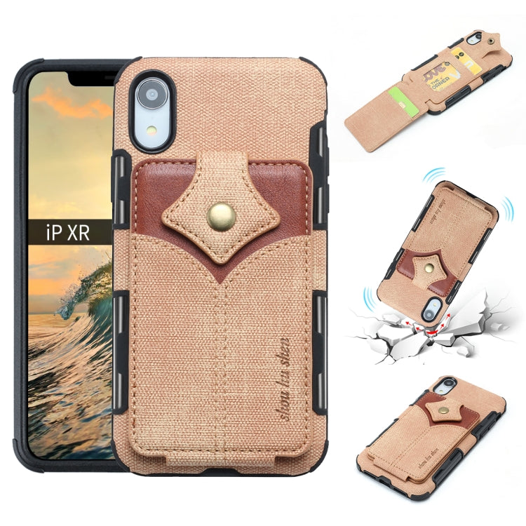 For iPhone XR Cloth Texture + PU + TPU Shockproof Protective Case with Card Slots