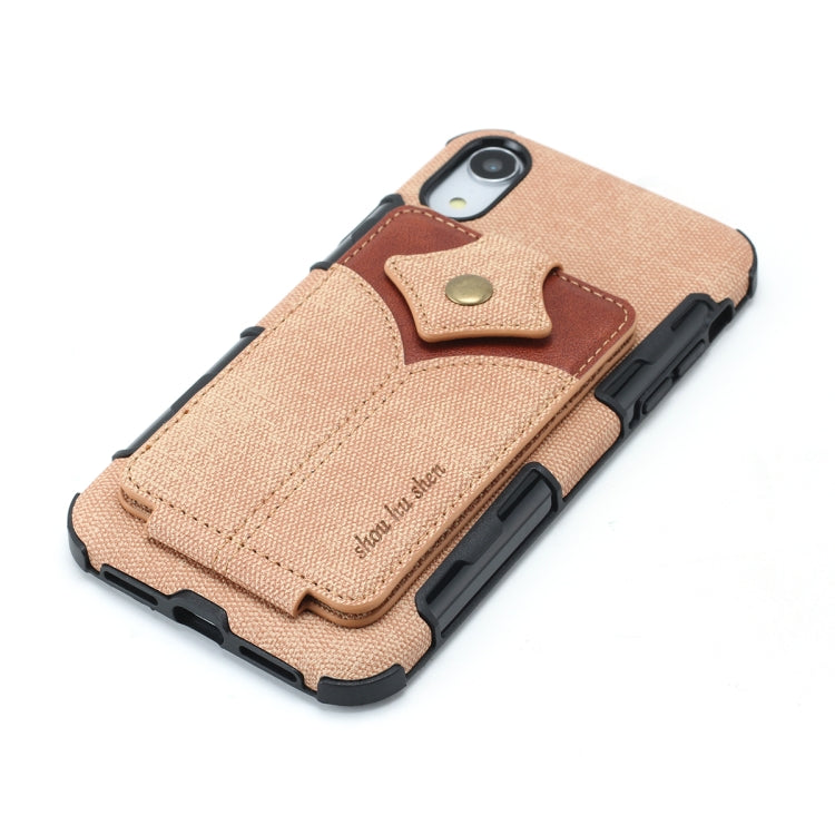 For iPhone XR Cloth Texture + PU + TPU Shockproof Protective Case with Card Slots