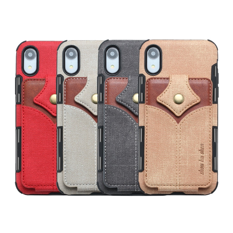 For iPhone XR Cloth Texture + PU + TPU Shockproof Protective Case with Card Slots