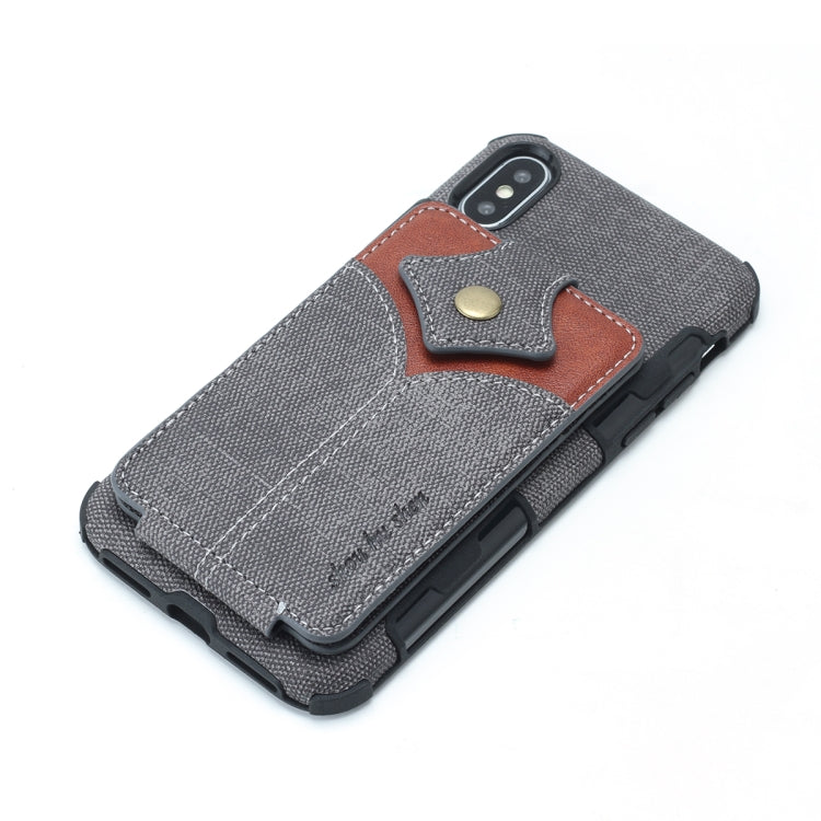 For iPhone XS Max Cloth Texture + PU + TPU Shockproof Protective Case with Card Slots