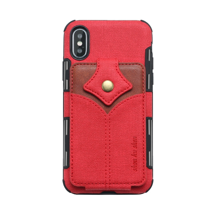 For iPhone XS Max Cloth Texture + PU + TPU Shockproof Protective Case with Card Slots