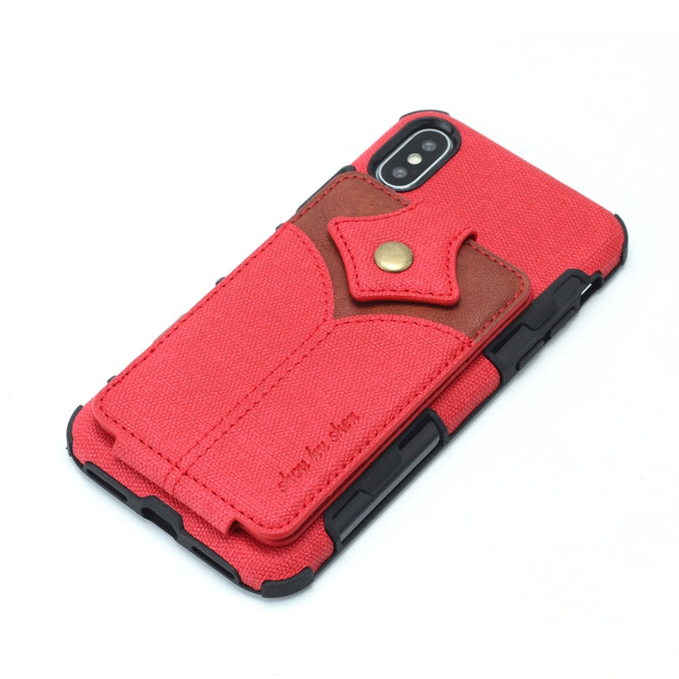 For iPhone XS Max Cloth Texture + PU + TPU Shockproof Protective Case with Card Slots