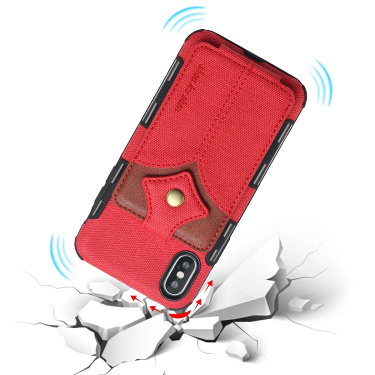 For iPhone XS Max Cloth Texture + PU + TPU Shockproof Protective Case with Card Slots