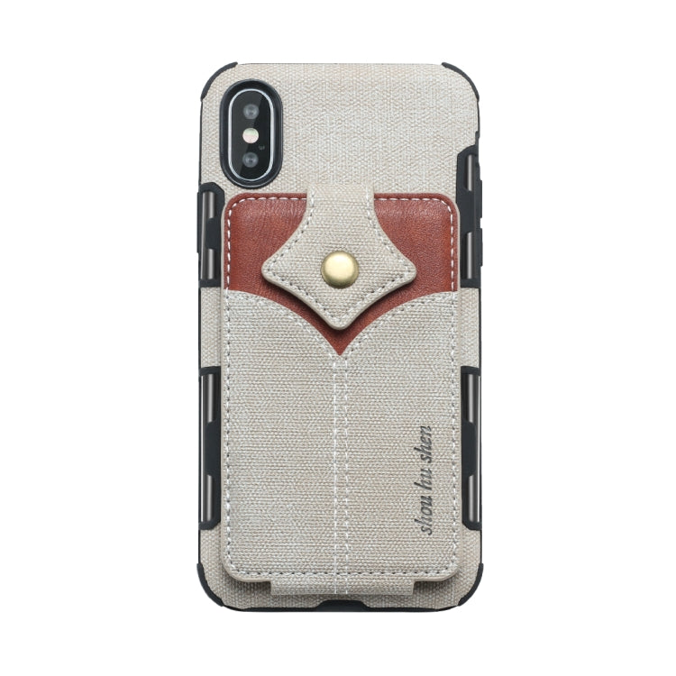 For iPhone XS Max Cloth Texture + PU + TPU Shockproof Protective Case with Card Slots