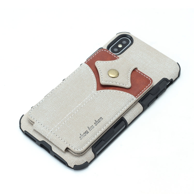 For iPhone XS Max Cloth Texture + PU + TPU Shockproof Protective Case with Card Slots