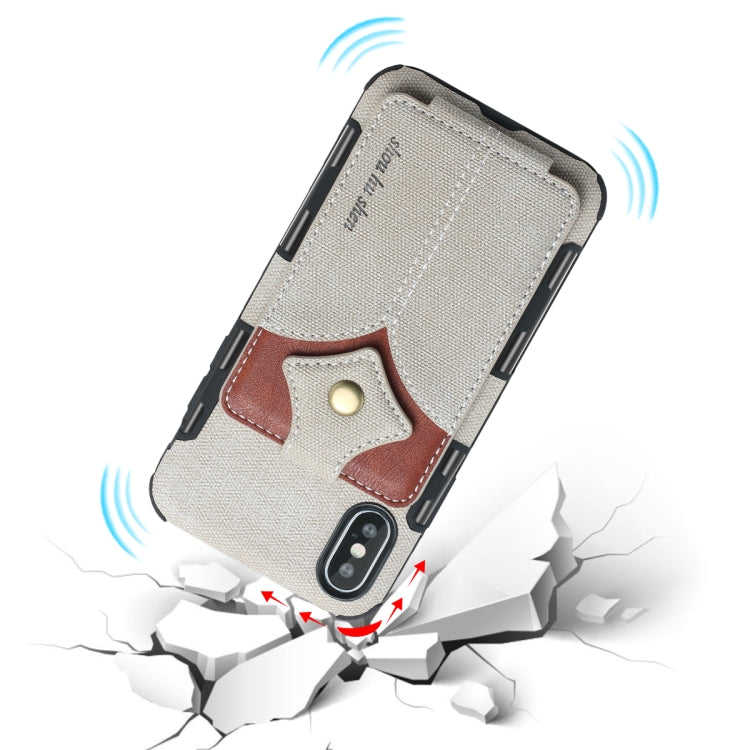 For iPhone XS Max Cloth Texture + PU + TPU Shockproof Protective Case with Card Slots