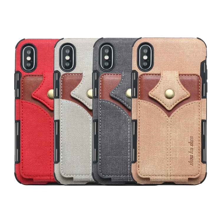 For iPhone XS Max Cloth Texture + PU + TPU Shockproof Protective Case with Card Slots