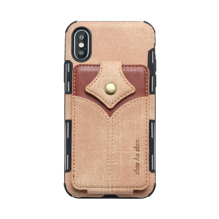 For iPhone XS Max Cloth Texture + PU + TPU Shockproof Protective Case with Card Slots