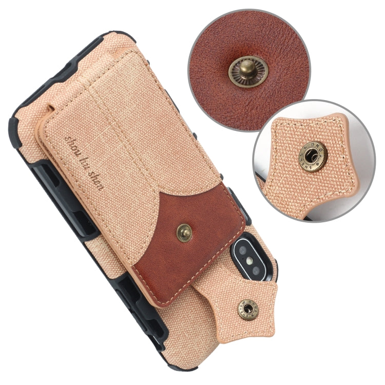 For iPhone XS Max Cloth Texture + PU + TPU Shockproof Protective Case with Card Slots