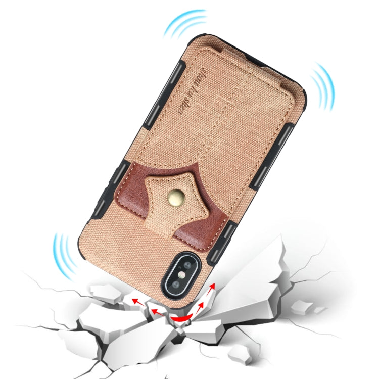 For iPhone XS Max Cloth Texture + PU + TPU Shockproof Protective Case with Card Slots