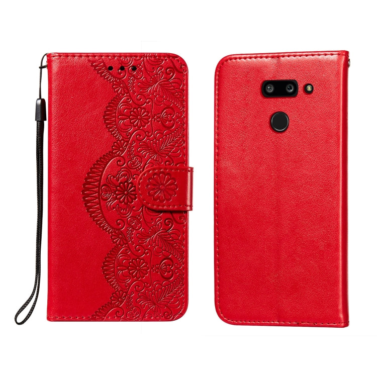 For LG G8 ThinQ Flower Vine Embossing Pattern Horizontal Flip Leather Case with Card Slot & Holder & Wallet & Lanyard