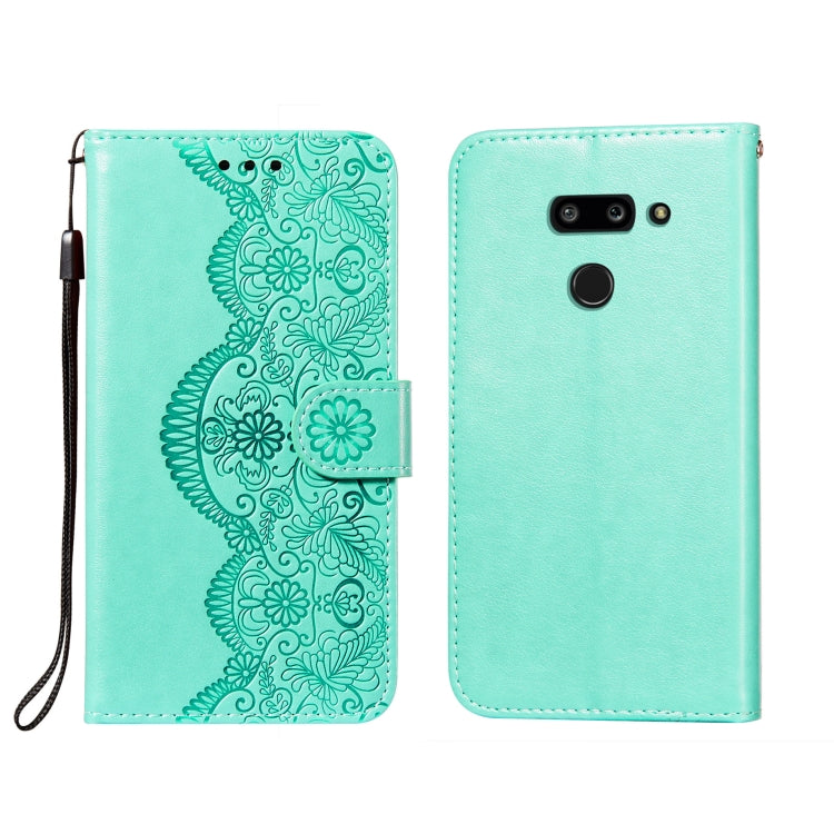 For LG G8 ThinQ Flower Vine Embossing Pattern Horizontal Flip Leather Case with Card Slot & Holder & Wallet & Lanyard