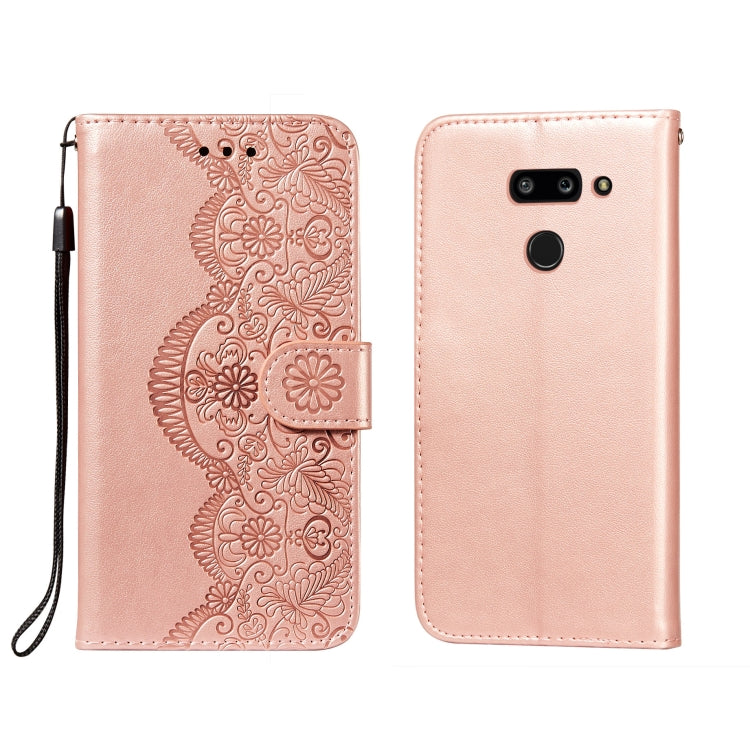 For LG G8 ThinQ Flower Vine Embossing Pattern Horizontal Flip Leather Case with Card Slot & Holder & Wallet & Lanyard