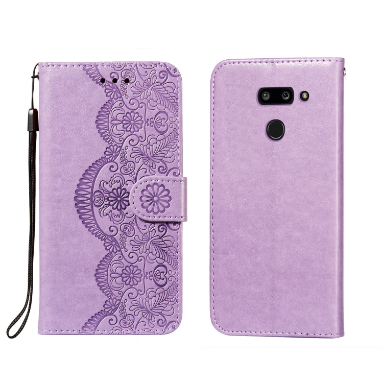 For LG G8 ThinQ Flower Vine Embossing Pattern Horizontal Flip Leather Case with Card Slot & Holder & Wallet & Lanyard