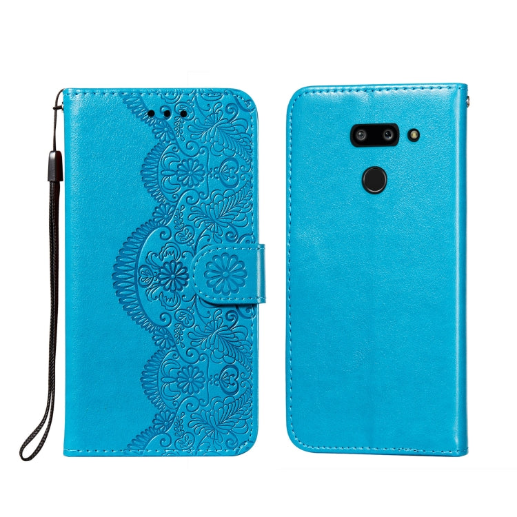 For LG G8 ThinQ Flower Vine Embossing Pattern Horizontal Flip Leather Case with Card Slot & Holder & Wallet & Lanyard