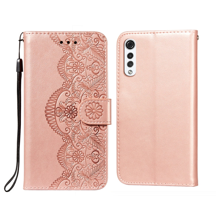 For LG G9 Flower Vine Embossing Pattern Horizontal Flip Leather Case with Card Slot & Holder & Wallet & Lanyard