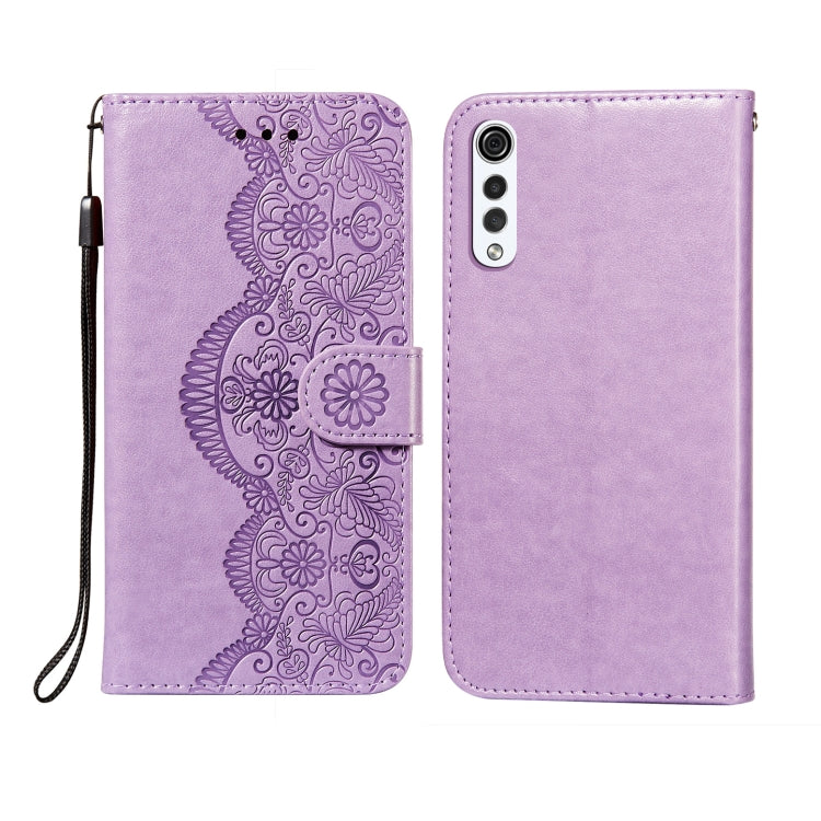 For LG G9 Flower Vine Embossing Pattern Horizontal Flip Leather Case with Card Slot & Holder & Wallet & Lanyard