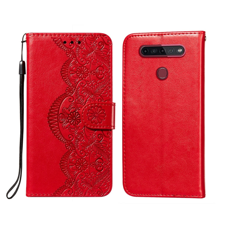 For LG K41S / K51S Flower Vine Embossing Pattern Horizontal Flip Leather Case with Card Slot & Holder & Wallet & Lanyard
