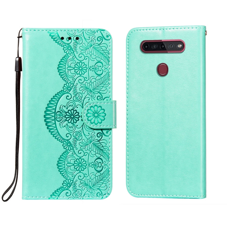 For LG K41S / K51S Flower Vine Embossing Pattern Horizontal Flip Leather Case with Card Slot & Holder & Wallet & Lanyard