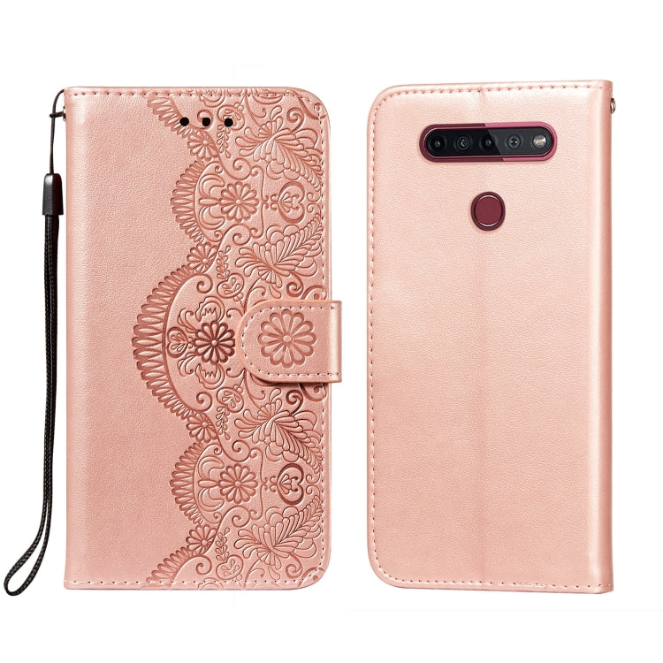 For LG K41S / K51S Flower Vine Embossing Pattern Horizontal Flip Leather Case with Card Slot & Holder & Wallet & Lanyard