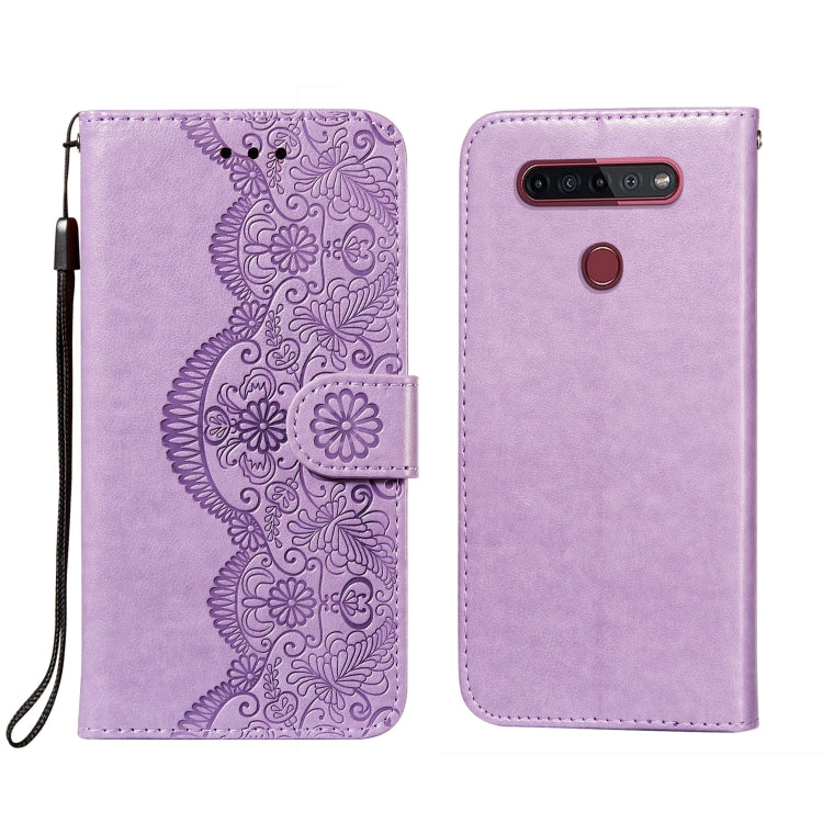 For LG K41S / K51S Flower Vine Embossing Pattern Horizontal Flip Leather Case with Card Slot & Holder & Wallet & Lanyard