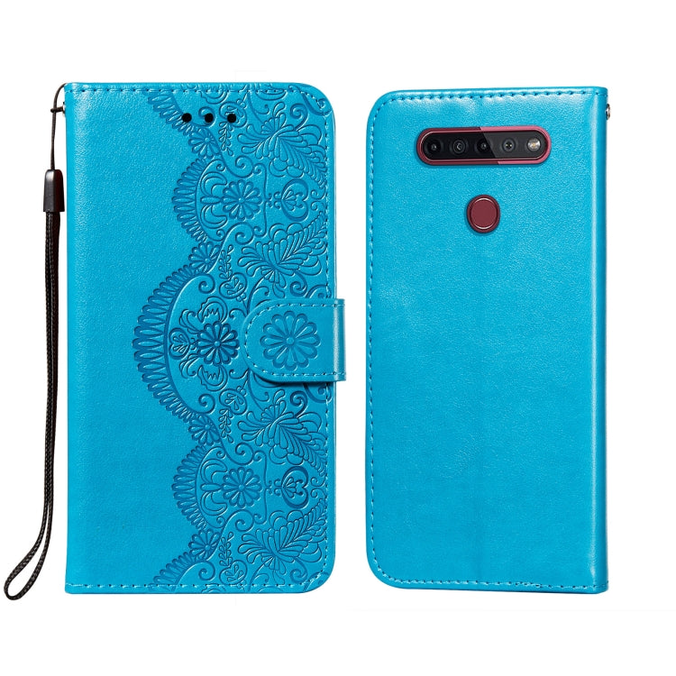 For LG K41S / K51S Flower Vine Embossing Pattern Horizontal Flip Leather Case with Card Slot & Holder & Wallet & Lanyard