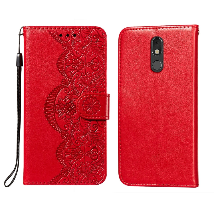 For LG Stylo 5 Flower Vine Embossing Pattern Horizontal Flip Leather Case with Card Slot & Holder & Wallet & Lanyard