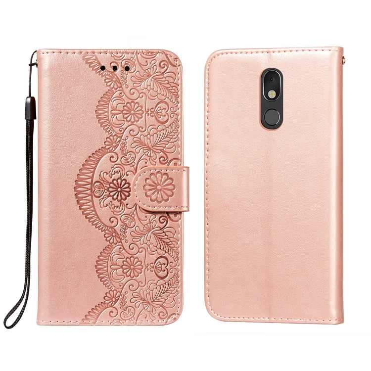 For LG Stylo 5 Flower Vine Embossing Pattern Horizontal Flip Leather Case with Card Slot & Holder & Wallet & Lanyard