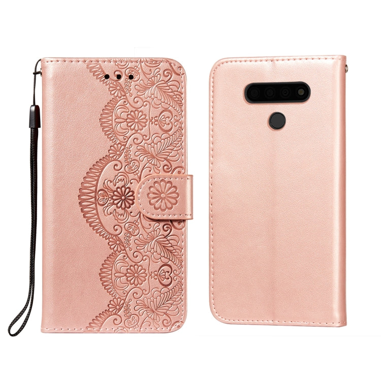 For LG Stylo 6 Flower Vine Embossing Pattern Horizontal Flip Leather Case with Card Slot & Holder & Wallet & Lanyard