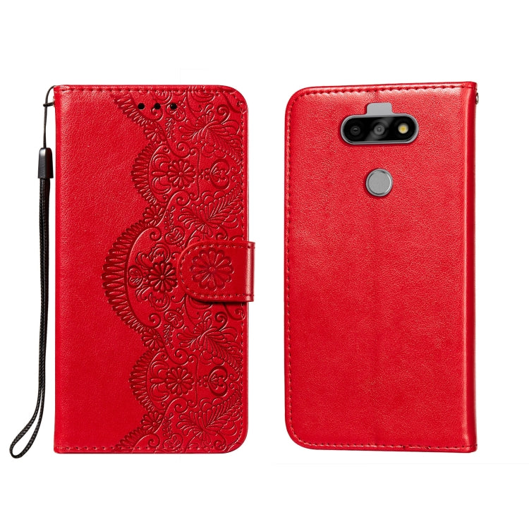 For LG K31 Flower Vine Embossing Pattern Horizontal Flip Leather Case with Card Slot & Holder & Wallet & Lanyard
