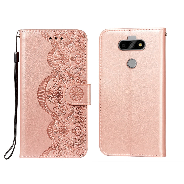 For LG K31 Flower Vine Embossing Pattern Horizontal Flip Leather Case with Card Slot & Holder & Wallet & Lanyard