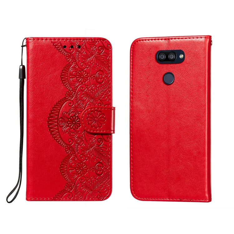 For LG K40S Flower Vine Embossing Pattern Horizontal Flip Leather Case with Card Slot & Holder & Wallet & Lanyard