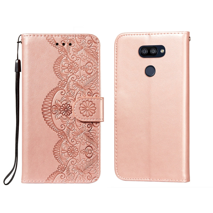 For LG K40S Flower Vine Embossing Pattern Horizontal Flip Leather Case with Card Slot & Holder & Wallet & Lanyard