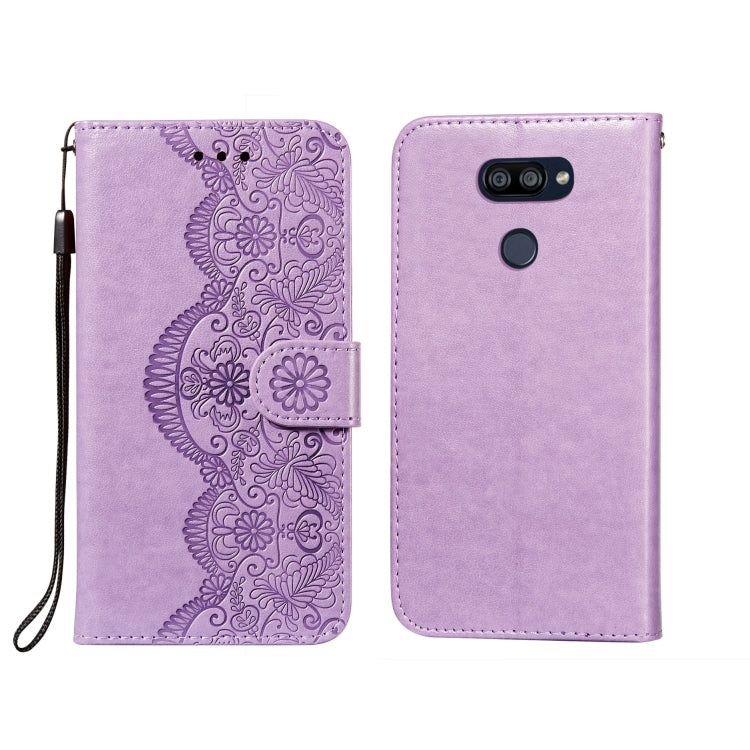 For LG K40S Flower Vine Embossing Pattern Horizontal Flip Leather Case with Card Slot & Holder & Wallet & Lanyard