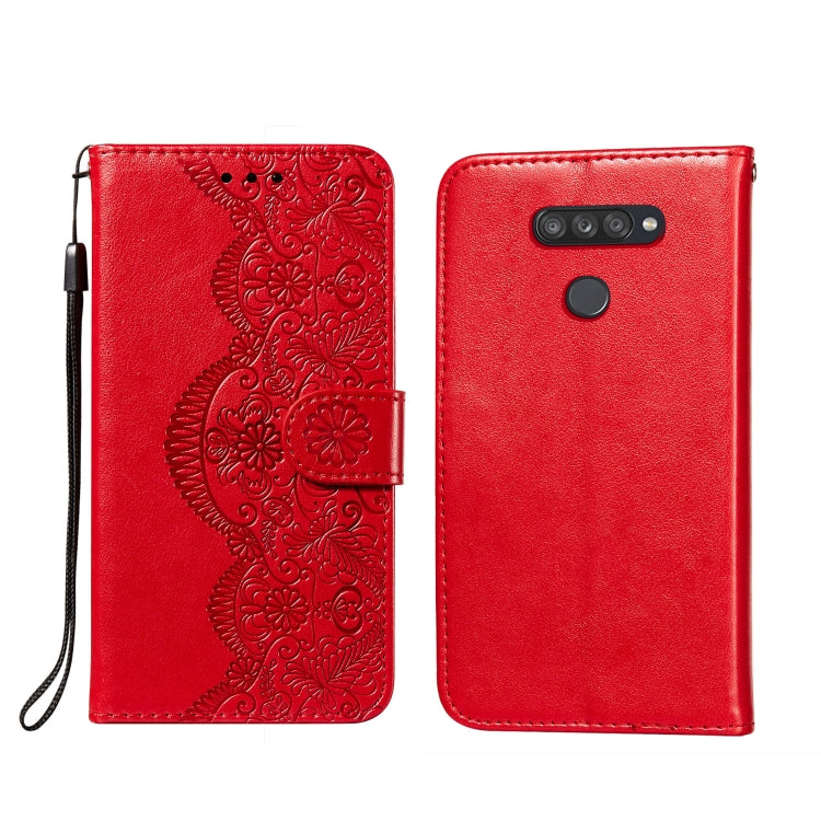 For LG K50S Flower Vine Embossing Pattern Horizontal Flip Leather Case with Card Slot & Holder & Wallet & Lanyard